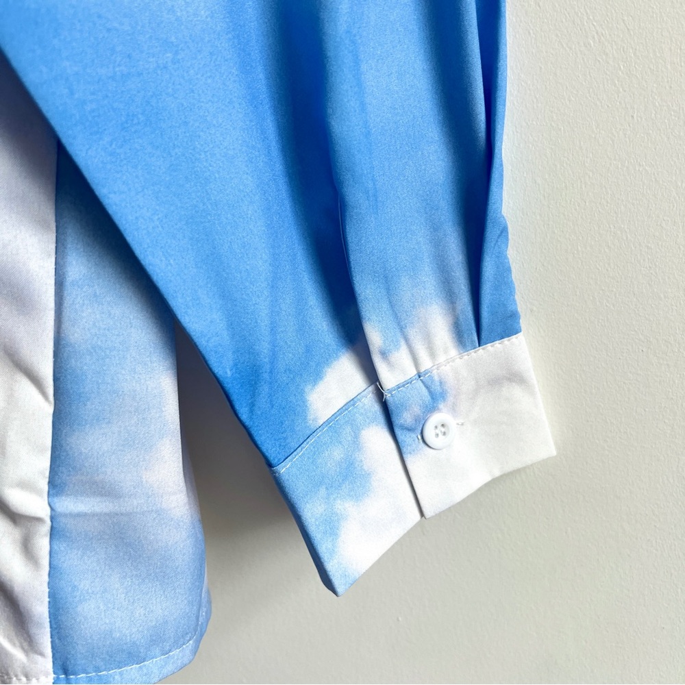 Cloud Blue White Print Oversized Button Down Shir… - image 4